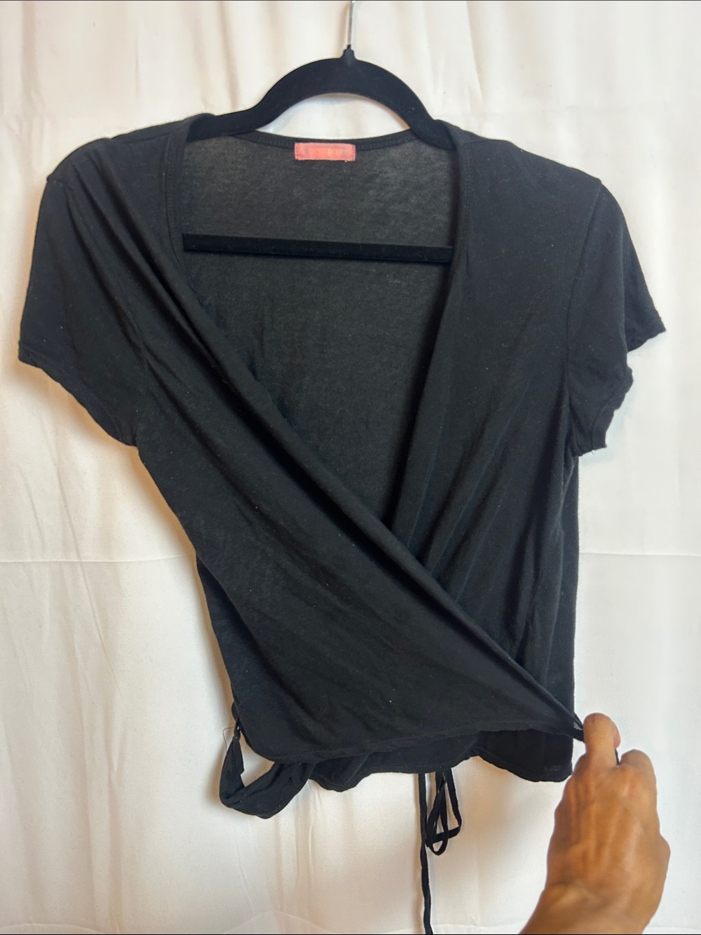 I. Crew Women's Black Wrap-Front Short Sleeve Tee